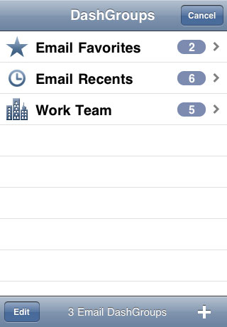 Maildash keeps track of contact Favorites/Recents/Groups