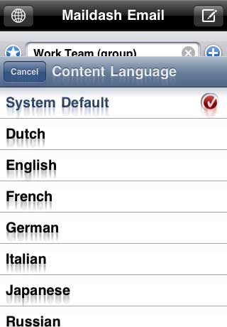Tap the globe icon to choose a template language