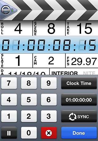 Tap the timecode display, then tap the SYNC button